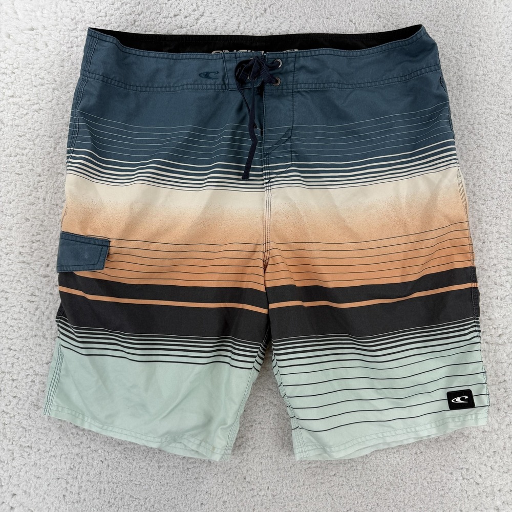 O'Neill Board Shorts Mens 38 Multicolor Gradient Stripe Surf Swim Trunks Beach